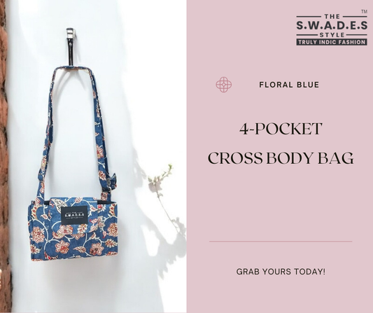 Floral Blue 4-Pocket Cross-Body Bag