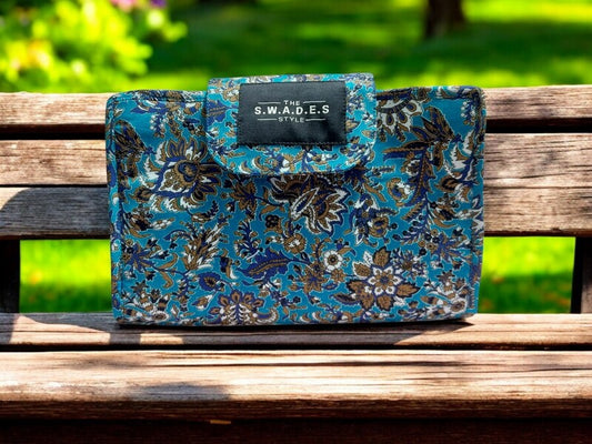 Floral Sky Blue 6-Pocket Clutch Pouch