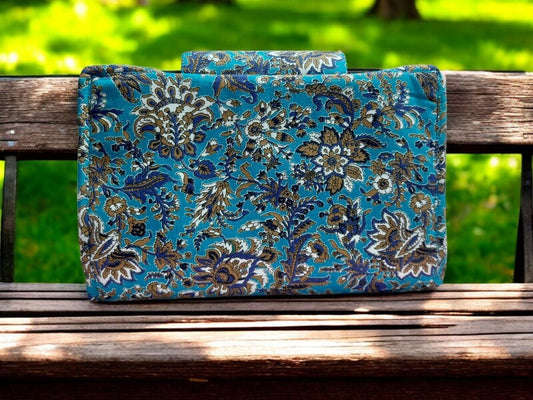 Floral Sky Blue 6-Pocket Clutch Pouch