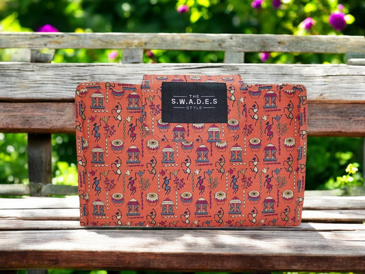 Peach Warli Art 6-Pocket Clutch Pouch