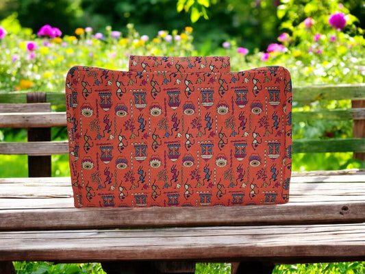 Peach Warli Art 6-Pocket Clutch Pouch