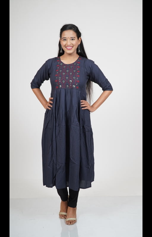 Elegant Blue Embroidered Kurti with Intricate Detailing