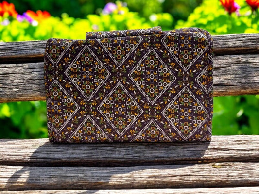 Brown Geometric Art 6-Pocket Clutch Pouch