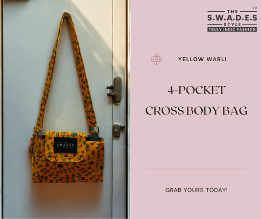 Yellow Warli Art 4-Pocket Cross-Body Bag