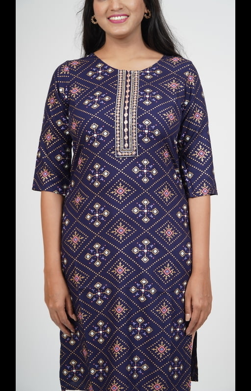 Dark Blue with Geometric Print