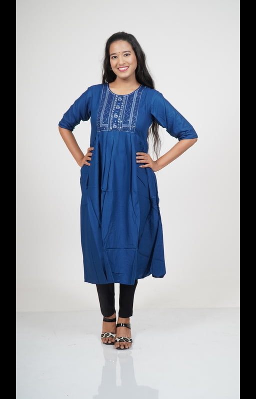 Elegant Blue Kurti with Button Detailing