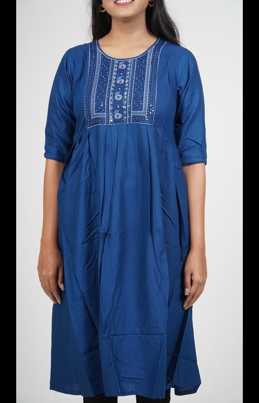 Elegant Blue Kurti with Button Detailing