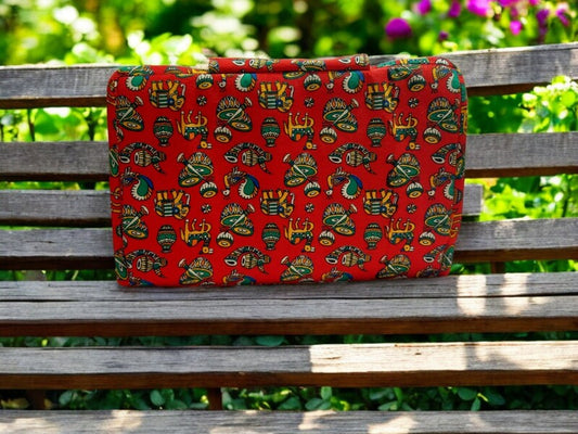 Red Madhubani 6-Pocket Clutch Pouch