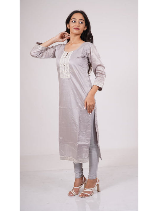 Shimmering Silver Serenade Silk Kurti