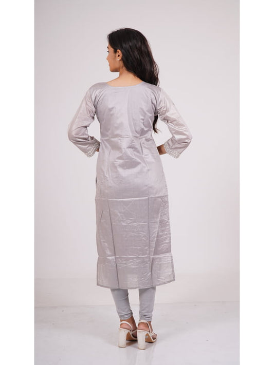 Shimmering Silver Serenade Silk Kurti