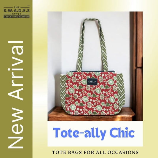 Stylish Printed Red & Green Tote Bag