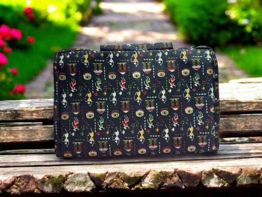 Black Warli Art 6-Pocket Clutch Pouch