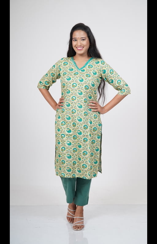 V-Neck Green Kurti