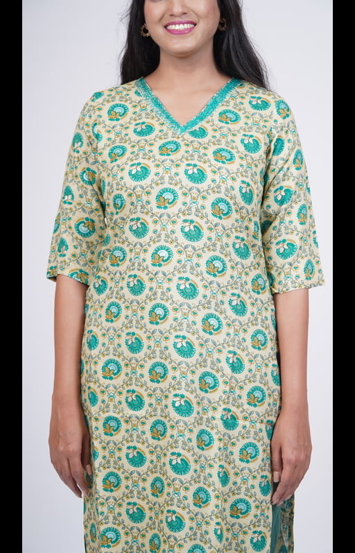 V-Neck Green Kurti