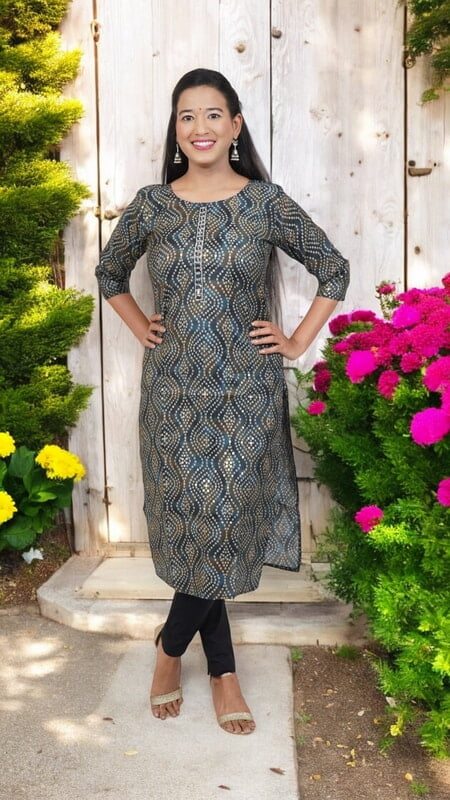 Black and Gold Printed Kurti