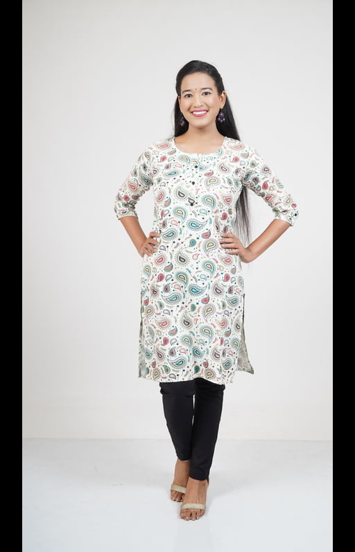 Elegant White Kurti with Paisley Print