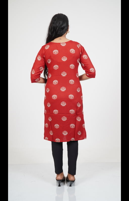 Deep Red Kurti with Floral Print