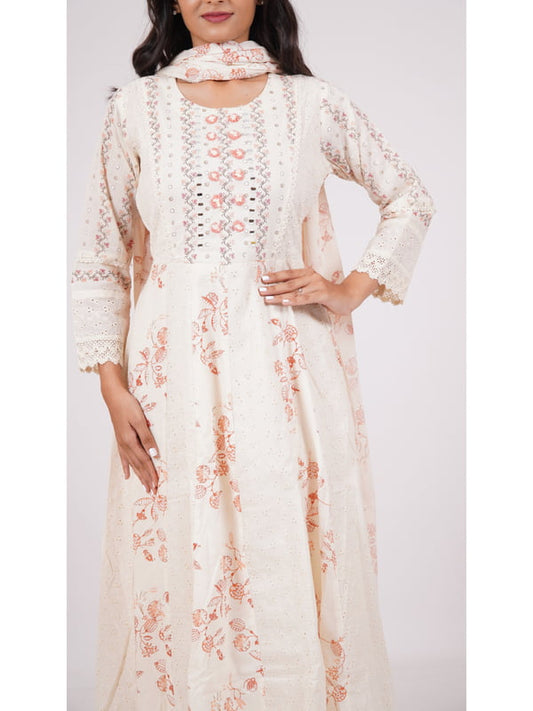 Creamy Clouds Cotton Anarkali Suit