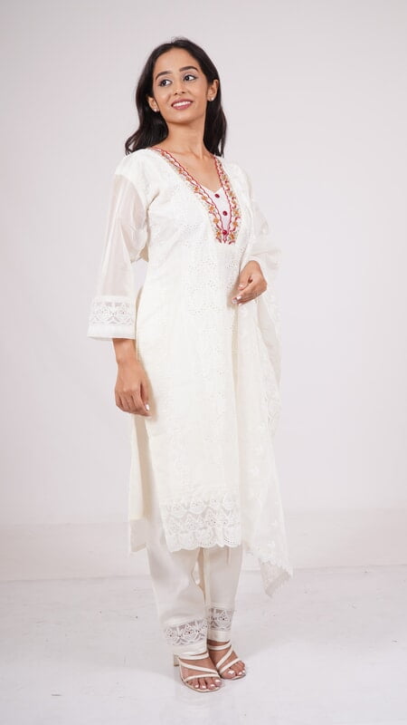 Opulent Silk Blend Salwar Suit - Off White/Beige